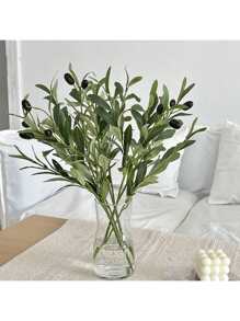 2/3pcs Lifelike Artificial Olive Branches - Realistic Plastic Greenery Stems With 6 Forks, Perfect For Vase Filling & Desktop Accent, Ideal For Home Decor, Room Decor, Garden Decor, Wedding Bouquets And Birthday Gifts