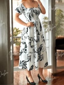 Women Midi Dresses - Black and White - View 1