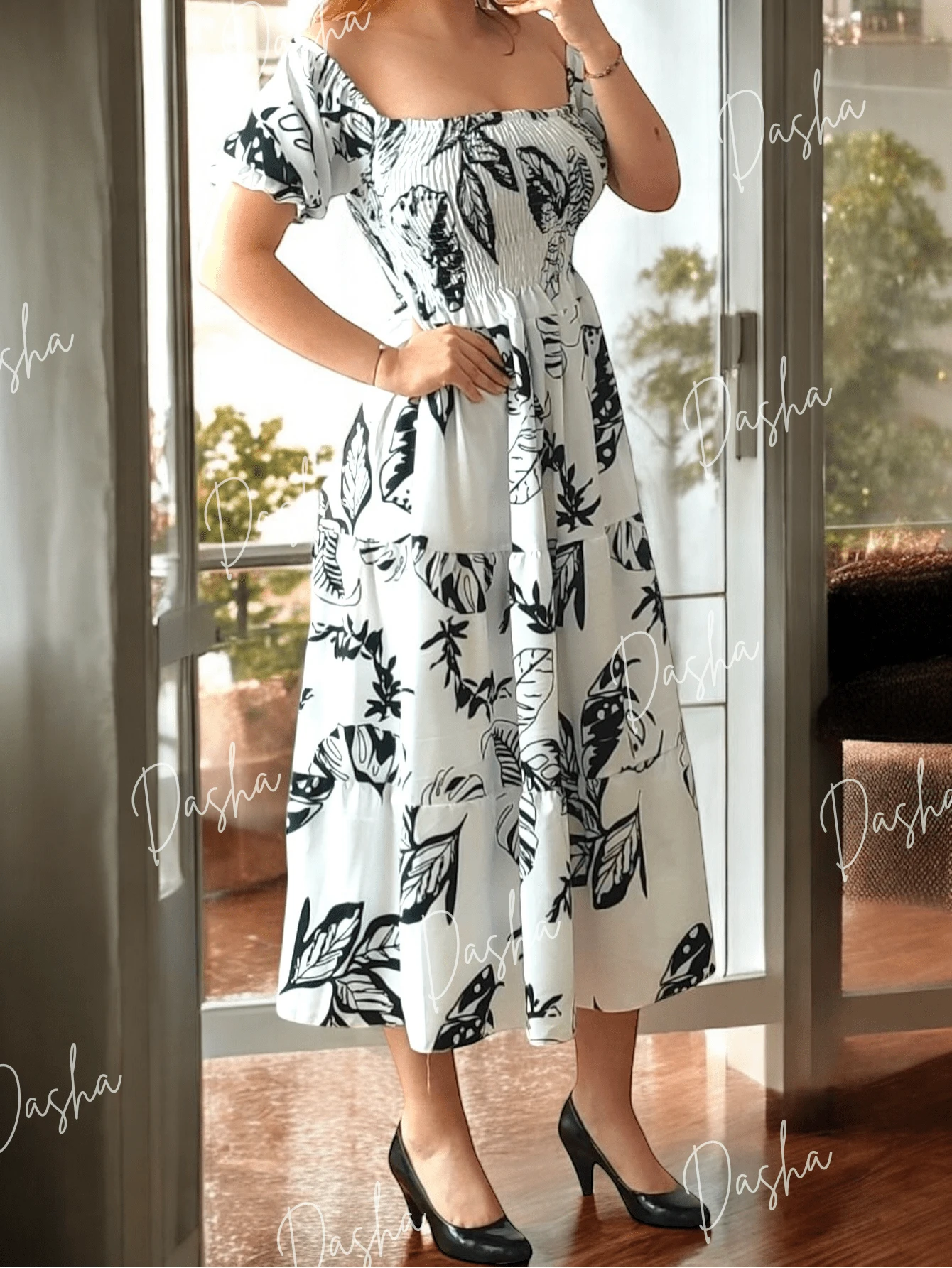 Women Midi Dresses - Black and White - View 1