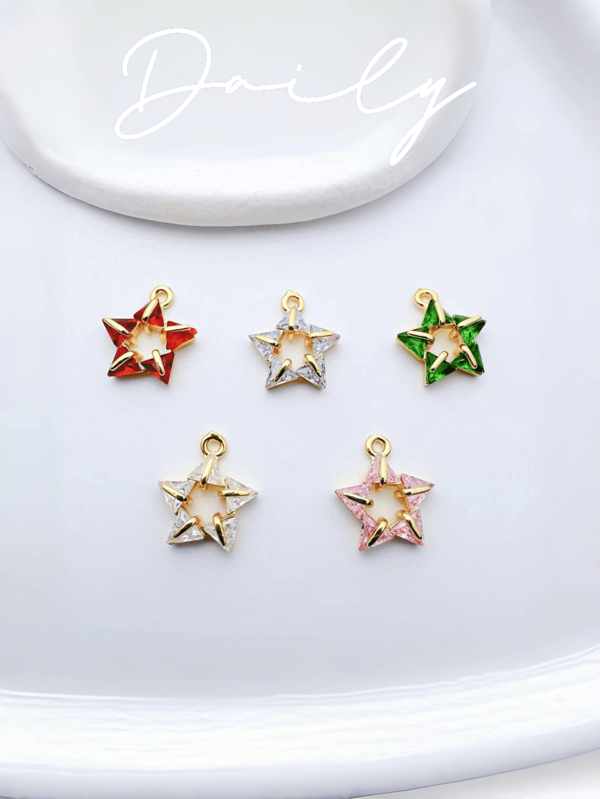 3 Stücke zufällige Farbe/elegantes Zubehör kupfer-goldplattierter Mikro-Einlegearbeit kubischer Zirkonia Pentagramm Anhänger Halskette Armband handgemachte Kristall Perlen DIY Schmuckherstellung