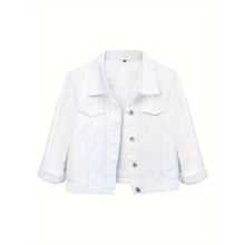 Local Delivery- Women'S 3/4 Sleeve Cropped Denim Jacket, Casual Vintage Wash Slim Fit Plain Denim Coat - Deep Blue - 查看 2