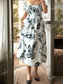 Women Midi Dresses - Black and White - View 3