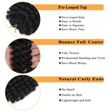 1/3/4/5 Packs Wand Curl Crochet Hair 8 Inch 80 Roots Jamaican Bounce Crochet Hair Crochet Hair Jamaican Crochet Hair Colored Crochet Braids Ringlet Twist Crochet Hair, 1B - Black - View 3