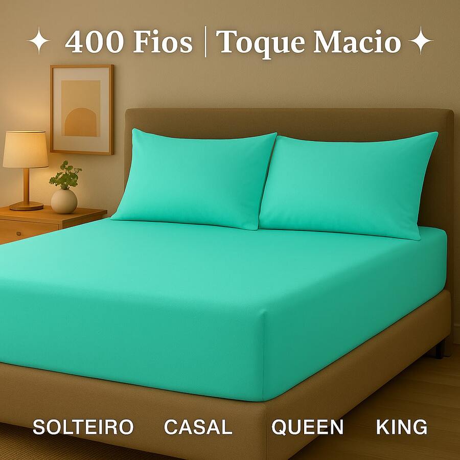 400 Thread Count King/Queen/Double/Single Bedding Set Sheet + Pillowcases - 薄荷綠 - 查看 1