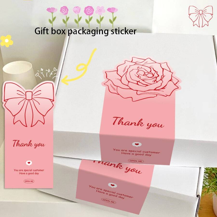 50pcs Thank You Stickers, Suitable For Small Business Gift Box Packaging, Decoration, Seal Labels - Pink - View 1