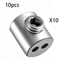 2/6/10 Pieces Adjustable Stainless Steel Cable Clamps With Double Holes, Safety Cable Hanging Clips For Home, Office, Outdoor And Camping - Durable Metal Hardware Accessories, Camping Accessories, Stylish Metal Clips, Double Hole Design
