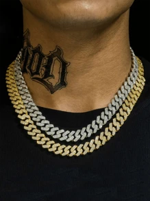 12mm Hiphop Double Row Diamond Cuban Chain Necklace, Fashion Hiphop Rap Music Style Necklace Bracelet Jewelry For Men And Women, Suitable For Daily Wear, Birthday Party, Christmas, Thanksgiving, Gift For Family And Friends