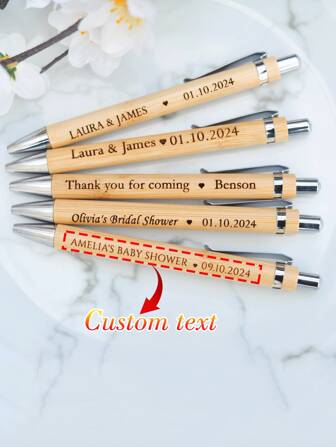 1/5/10/50pcs Customized Text/Logo Bamboo Ballpoint Pen, Personalized Wood Material Pen Suitable For Wedding Favors, Daily Office, Students, Teachers, Friends, Family & Colleagues School Supplies,Back To School,Multi-Functional,Ornamental,Reusable,Modern,Colorful,Cute,Vintage,Cartoon,Kawaii,Custom,Personalized,Unique,Customized,Workers,Clients,Students,For Business/Work/Office,For School