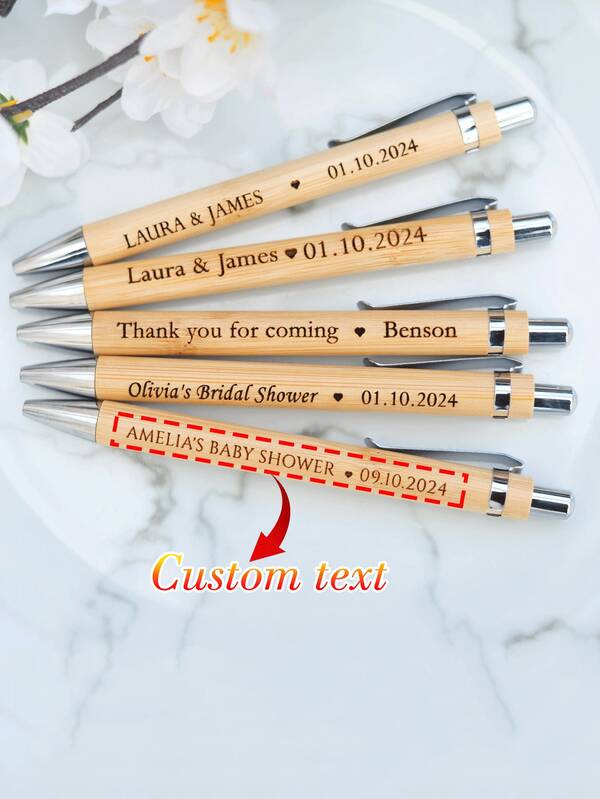 1/5/10/50pcs Customized Text/Logo Bamboo Ballpoint Pen, Personalized Wood Material Pen Suitable For Wedding Favors, Daily Office, Students, Teachers, Friends, Family & Colleagues School Supplies,Back To School,Multi-Functional,Ornamental,Reusable,Modern,Colorful,Cute,Vintage,Cartoon,Kawaii,Custom,Personalized,Unique,Customized,Workers,Clients,Students,For Business/Work/Office,For School