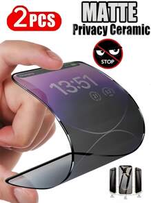 2pcs Matte Anti-Spy Soft Ceramic Film Screen Protector Compatible With IPhone/Galaxy/Redmi/Honor/OPPO, No Bubbles, Easy Full Screen Application, Scratch Resistant, Fingerprint Resistant, No White Border, Ultra-Clear Front Display, Side Privacy Protection, Smooth Touch