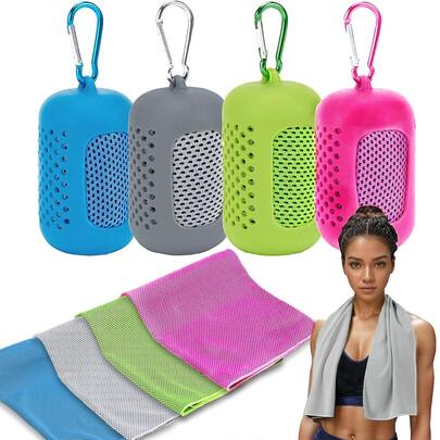 4pcs Quick Dry Cooling Towels, Size 40"X12" (100x30cm), Extra Long, With Silicone Storage Bag, Soft Lightweight Breathable, Suitable For Gym Ice Pack, Odor-Resistant Face Towel, Quick Dry Neck Wrap, Summer Microfiber Cooling Towel, Sweat Absorbent Sports Towel, Applicable For Gym, Yoga, Pilates, Outdoor Sports, Beach Running, Cycling, Golf, Camping, Fitness, Basketball, Gardening, Etc.