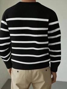 Men Long Sleeve Striped Airplane Collar Knit Sweater , Fall Winter, Grunge Style