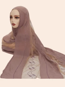 1pc Women's Hijab, Fashion Scarf With Rhinestone Decor, Chiffon Fabric, Malaysian Style, Middle East Design