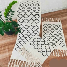 Large Kitchen Rug 3 Pieces Geometric Fringe Runner Kit 100% Raw Cotton Printed Thick Plush Kitchen Set Love Family Faith - Raw Checkered - View 1