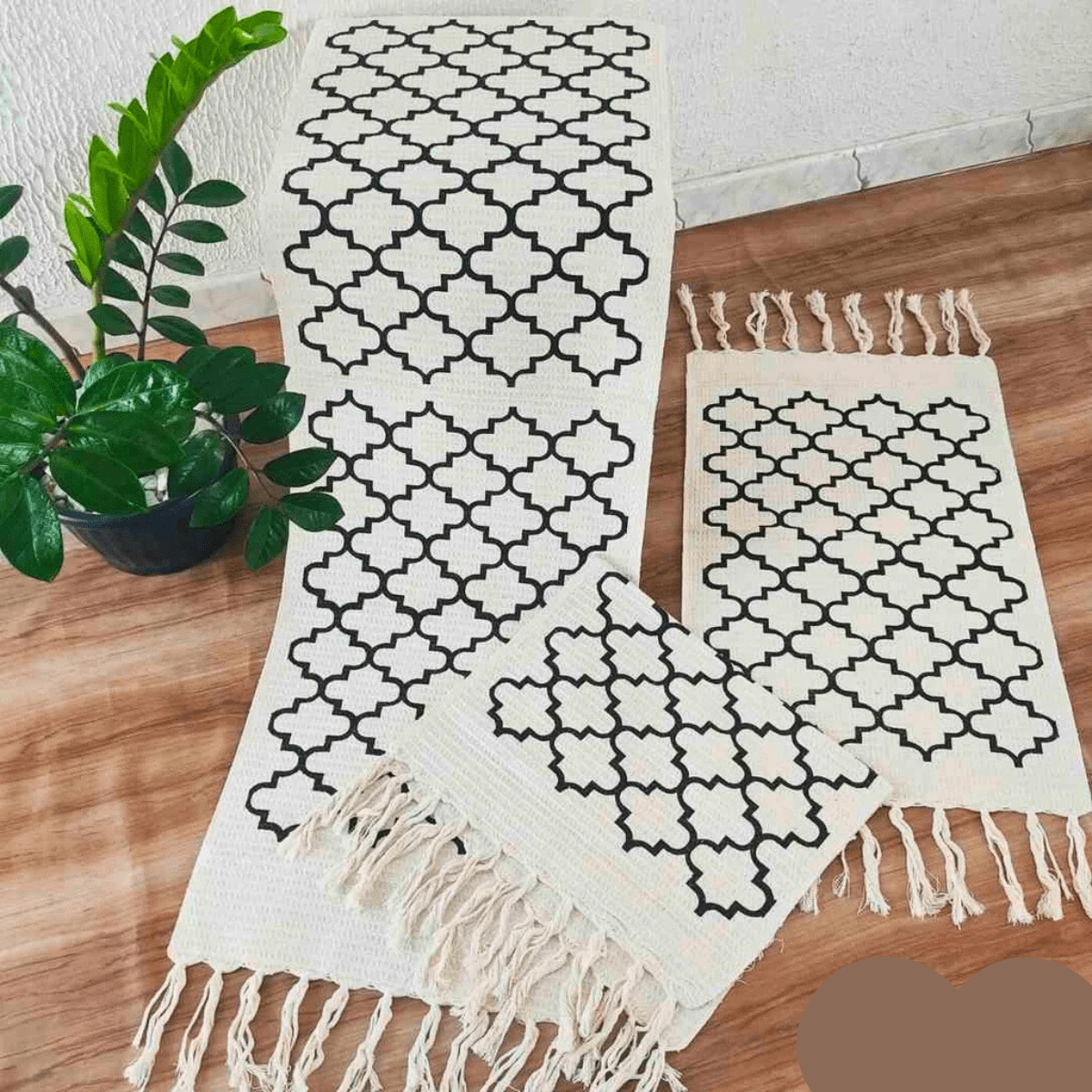 Large Kitchen Rug 3 Pieces Geometric Fringe Runner Kit 100% Raw Cotton Printed Thick Plush Kitchen Set Love Family Faith - Raw Checkered - View 1