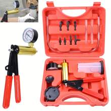 Outil de réparation et de remplacement de l'huile de frein de voiture, dispositif de test de pompe à vide à main, kit d'outils d'échappement d'embrayage hydraulique de voiture avec adaptateur et boîte à outils (rouge)