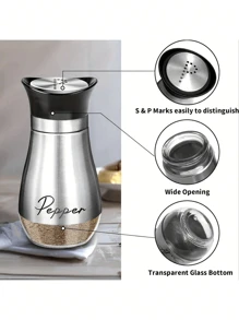 2pcs/Set Of Salt And Pepper Shaker Set, Seasoning Bottle, Glass Spice Jar, Cute Outdoor Picnic BBQ Spice Bottle, Silver/Black