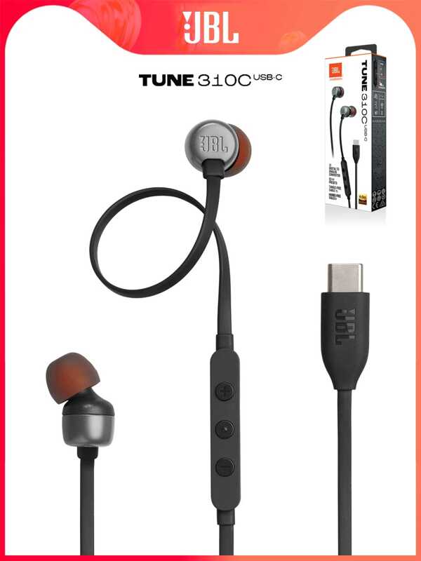 JBL Căști cu fir JBL TUNE310C Type-C - Căști intraauriculare cu sunet stereo Hi-Fi pentru computer și telefon cu interfață USB-C