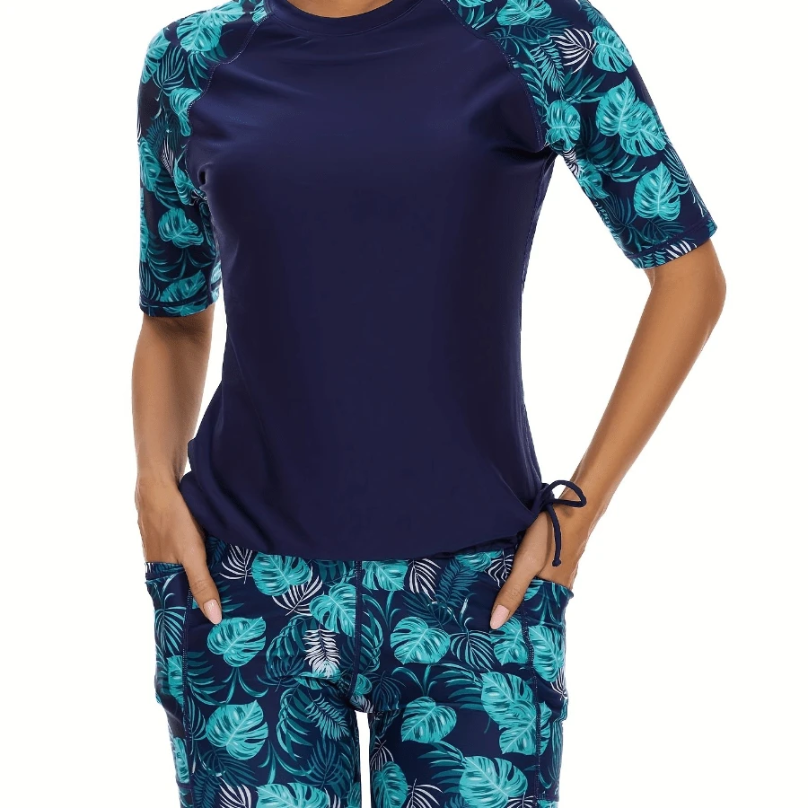 Local Delivery- Women's Two-Piece Short Sleeved Swimsuit With Shorts, European And American Split Surfing Suit, Diving Suit, Swimsuit