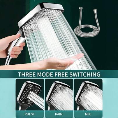 1 件方形高压淋浴喷头，大出水孔，单手操作，高流量家用淋浴喷头，适用于淋浴房