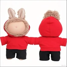 1 Set Lapopo Plush Doll Doll Red Hooded Sweatshirt 2 Pieces Set, 6.69 Inch Plush Doll Accessories Including Top And Pants, Handmade, 6.69 Inch Cute Doll Clothes, Girls Doll Gift (Doll Not Included), Great Holiday Birthday Gift For Little Girls