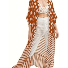 Local Delivery- [Summer Kimono] Lightweight Long Kimono Women Swimsuit Cover Ups | Summer Beachwear Duster - 橘紅色 - 查看 4