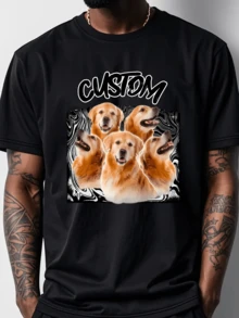 Customization Personalized Men's Comfortable Casual Loose Fit Pet T-Shirt. Custom Girlfriend/Pet Face Photo Vintage Shirts, Custom Your Own Bootleg Rap Tee Graphic Wife Husband Tee Anniversary Gift,Valentine's Day Gift (Selfie/Family Photo/Friend Photo/Party/Team/ Boyfriend/Girlfriend/Couple Matching/ Workwear/Pet/Dog/Cat ) - màu đen - Xem 3
