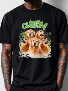 Customization Personalized Men's Comfortable Casual Loose Fit Pet T-Shirt. Custom Girlfriend/Pet Face Photo Vintage Shirts, Custom Your Own Bootleg Rap Tee Graphic Wife Husband Tee Anniversary Gift,Valentine's Day Gift (Selfie/Family Photo/Friend Photo/Party/Team/ Boyfriend/Girlfriend/Couple Matching/ Workwear/Pet/Dog/Cat ) - màu đen - Xem 2
