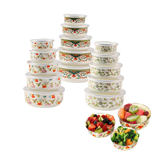 5 pièces Bols de conservation hermétiques multifonctionnels en émail pour fruits et légumes, boîte à lunch portable, bol à salade, récipient de stockage pour réfrigérateur, récipient de stockage alimentaire, pour restaurant, cuisine de la maison, bureau, école, pique-nique, camping, bol à soupe, bol à fruits, fournitures scolaires