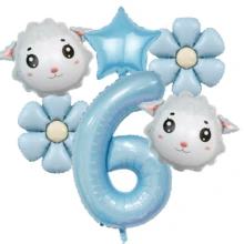 1 Lamb Head Balloon, 1 Blue Daisy Balloon, 1 Light Blue Star Balloon, 1 Set Of Pearl Blue Number 1-9 Foil Balloons. Suitable For Birthday Party Decoration, Anniversary Decoration - Multicolor - View 9