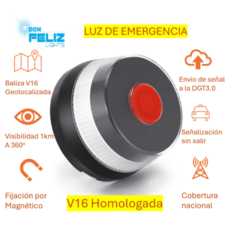 Don Feliz Luz Emergencia conectada DGT 3.0 (Obligatoria desde 2026) Homologado DGT con Geolocalización, Luz avería Coche con GPS.
