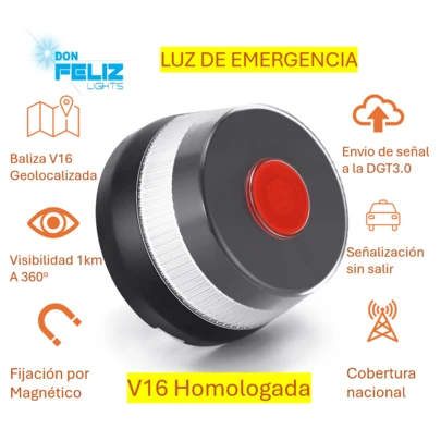 Don Feliz Luz Emergencia conectada  3.0 (Obligatoria desde 2026) Homologado  con Geolocalización, Luz avería Coche con GPS.