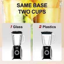 Feizsmile 1 pieza Licuadora silenciosa de 300W, procesador de alimentos, juguera, equipada con jarra de vidrio de 1.5L, vaso de plástico y taza moledora, diseño innovador y moderno, tres ajustes de velocidad, adecuada para hacer batidos, smoothies, jugos, fácil de limpiar, ¡un imprescindible para cocinas caseras casuales!