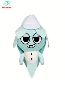 Molutian Muñeco de peluche de personaje azul con temática de juego Bobette, con lazo rosa, bufanda a rayas rojas y blancas, y zapatos blancos, perfecto para decoraciones de fiestas en el hogar y regalos de juegos, accesorio de decoración de fiestas | Diseño de personaje juguetón | Material de peluche suave, Juguetes de peluche