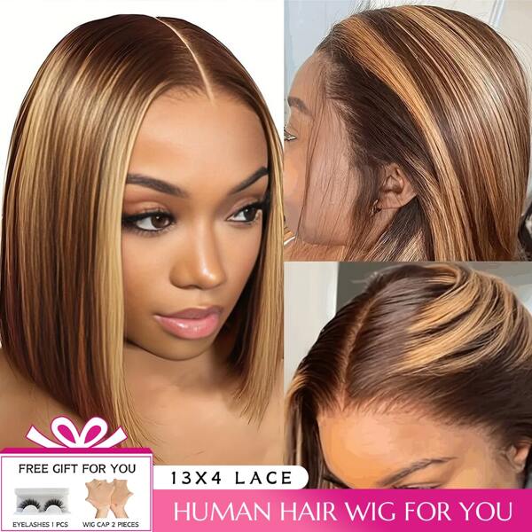 Glueless Wigs Human Hair Pre-Plucked Ombre Highlight Short Bob Wig Human Hair For Women 200% Density 13x4 13x6 5*5 Straight Lace Front Wigs Human Hair Ready To Wear For Woman