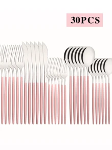 5/20pcs Stainless Steel Cutlery Set With Pink Handles, Suitable For Home Kitchen, Dining, Party, Wedding