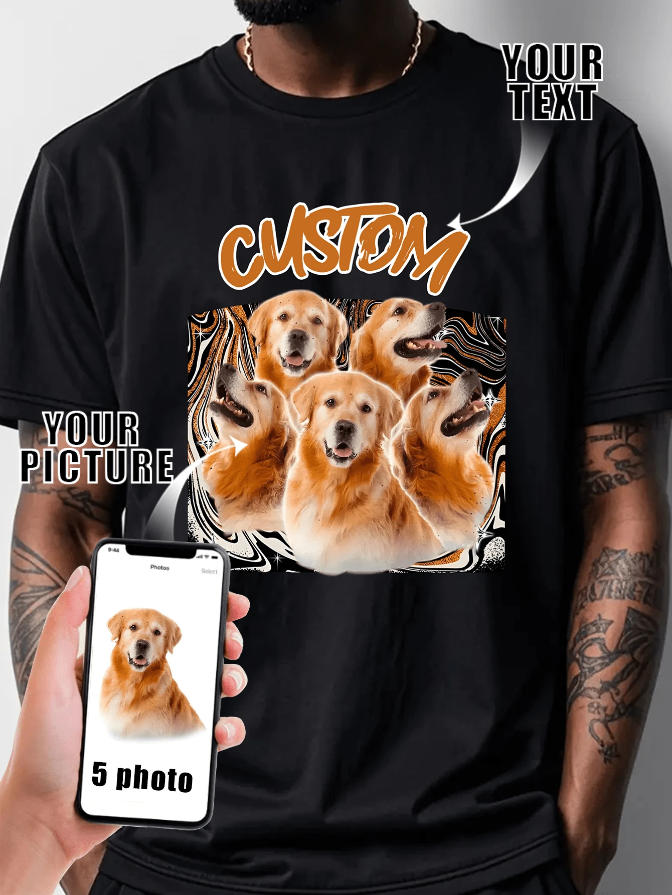 Customization Personalized Men's Comfortable Casual Loose Fit Pet T-Shirt. Custom Girlfriend/Pet Face Photo Vintage Shirts, Custom Your Own Bootleg Rap Tee Graphic Wife Husband Tee Anniversary Gift,Valentine's Day Gift (Selfie/Family Photo/Friend Photo/Party/Team/ Boyfriend/Girlfriend/Couple Matching/ Workwear/Pet/Dog/Cat ) - màu đen - Xem 1