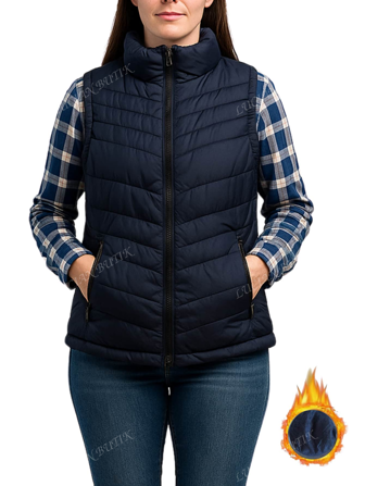 LUCIAN BUTIK Chalecos para Mujer de Poliéster en colores Negro y Azul Marino Liso Afelpado Acolchado Con Forro Témico Resorte Lateral que brinda Soporte y Cremellera o Cierre Delantero Sin Mangas para Dama en tallas chico S o CH mediano M grande G o L y extra grande EG o XL curvy  Ropa Exterior Abrigos