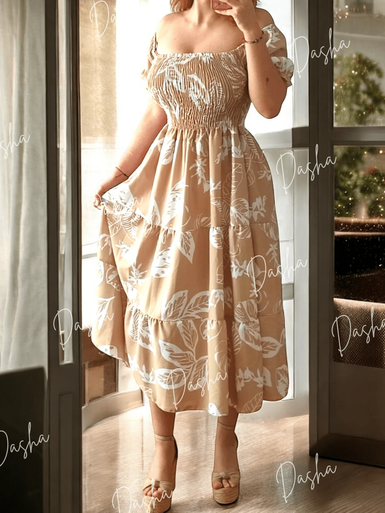 Women Midi Dresses - Khaki - View 1
