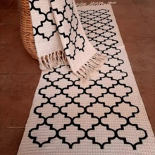 Large Kitchen Rug 3 Pieces Geometric Fringe Runner Kit 100% Raw Cotton Printed Thick Plush Kitchen Set Love Family Faith - Raw Checkered - View 2