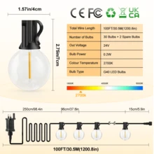 GerTong Outdoor Garden Festoon LED String Lights - Outside Light Mains Powered LED Bulbs 100ft/30M Shatterproof Waterproof Electric Lighting Backyard Party Cafe Patio Pergola Gazebo Balcony Bistro - 100ft/30M - View 9