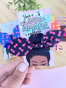 Kit Up To 100 Pink Background Woman Card Tags + Colorful Bow Scrunchies - Kit 25 - View 5