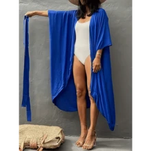 Local Delivery- Stylish Tie Dye Open Front Long Kimono Cover Up For Women - Hitam - View 2