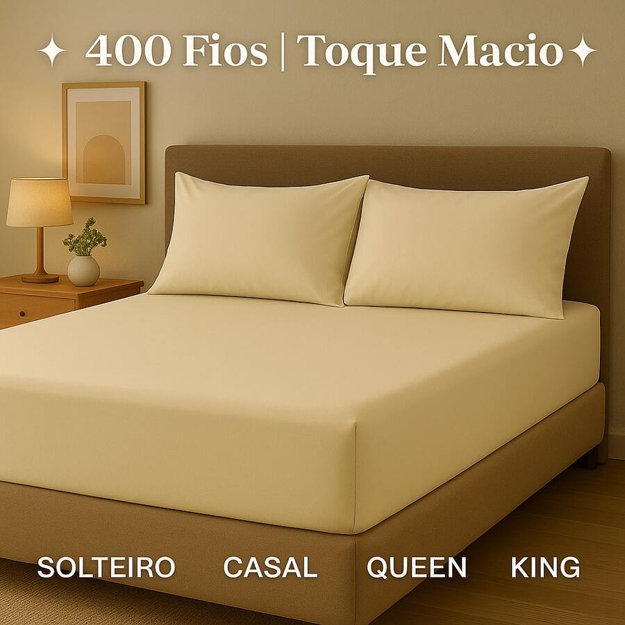 400 Thread Count King/Queen/Double/Single Bedding Set Sheet + Pillowcases - 稻草 - 查看 1