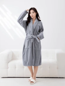 Summer Pineapple Grid Bathrobe Men And Women Universal Residence Clothing Bathrobe Solid Homewear Nightgown Home Cloth,Soft, Monk-Style Collar, Long Sleeves, Soft, Warm, Non-Shedding - Multicolor - View 15