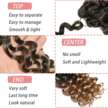 1/7 包卷曲钩针发 GoGo 卷曲钩针发 女士自然黑深波浪编织发，合成波西米亚钩针辫子水波钩针接发（10/12/14/18/22/24 英寸，T27） - 漸變金色 - 查看 4