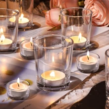 透明水银玻璃茶灯座 10 件套 - 优雅的祈愿蜡烛座，适合婚礼、婚宴和家居装饰 - 非常适合餐桌中心装饰和派对（玻璃，透明）