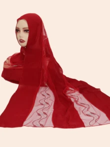 1pc Women's Hijab, Fashion Scarf With Rhinestone Decor, Chiffon Fabric, Malaysian Style, Middle East Design