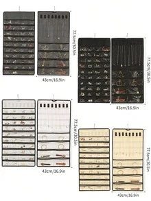 1 件悬挂式珠宝收纳袋，双面珠宝链收纳袋，带 80 个口袋，双层织物珠宝收纳袋，适用于项链、手镯、耳环、戒指、针织配饰、节日装饰、房间装饰、女士家居装饰收纳袋旅行必需品返校宿舍收纳