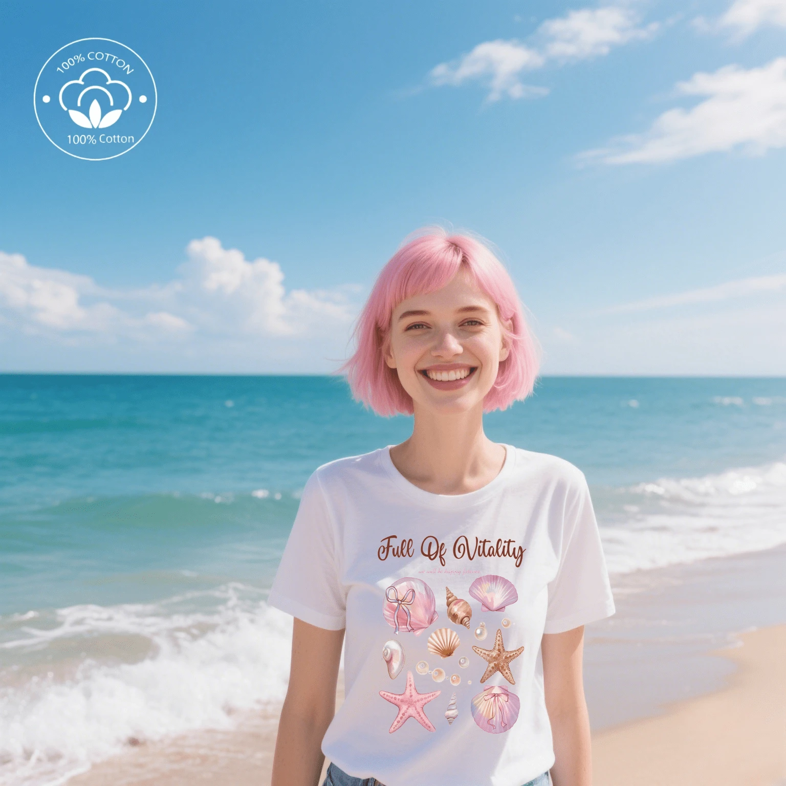 Camiseta de verano Estampado sencillo De cuello redondo Casual Blusa de manga corta En primavera y verano algodón - Blanco - Ver 1